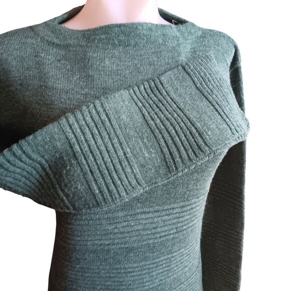 S/M Vintage 1970's Boho Long Top Hippy Green Knit Sweater Ribbed Forrest Vibes - Picture 4 of 5